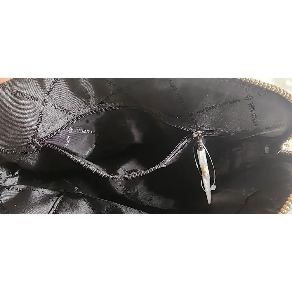 Michael Kors Jet Set Travel Dome Crossbody Black Saffiano Blue White Striperipe